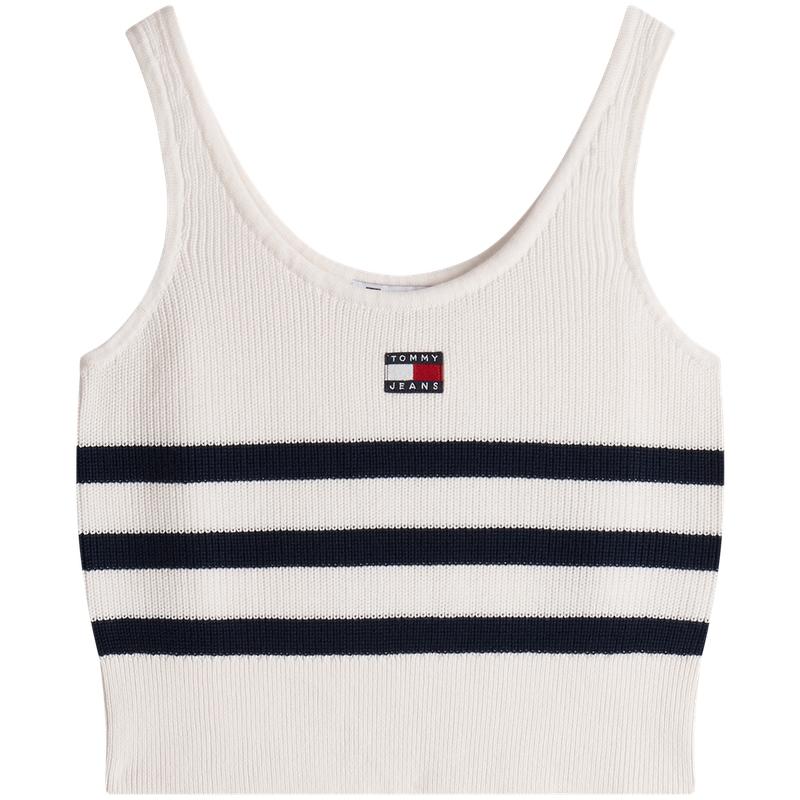 Tommy Hilfiger Tommy Jeans Женский вязаный топ-майка American Vintage с вышивкой флага, color block, в полоску DW0DW22929