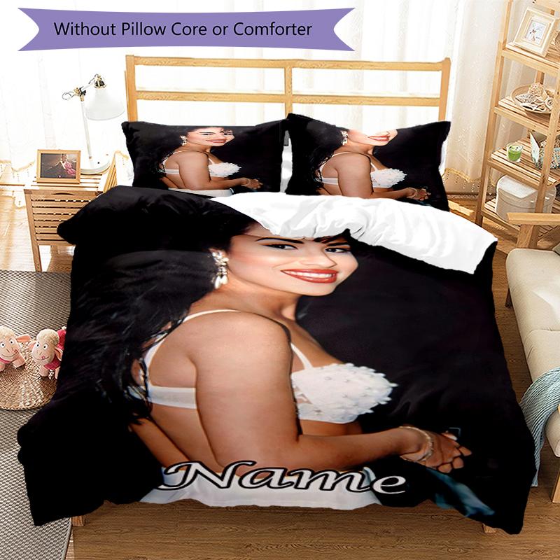 3pcs Custom Name Selena Quintanilla Bedding Set Duvet Cover Closure Includes 1 Duvet Cover & 2 Pillowcases, Soft and Comfortable for All Seasons.
