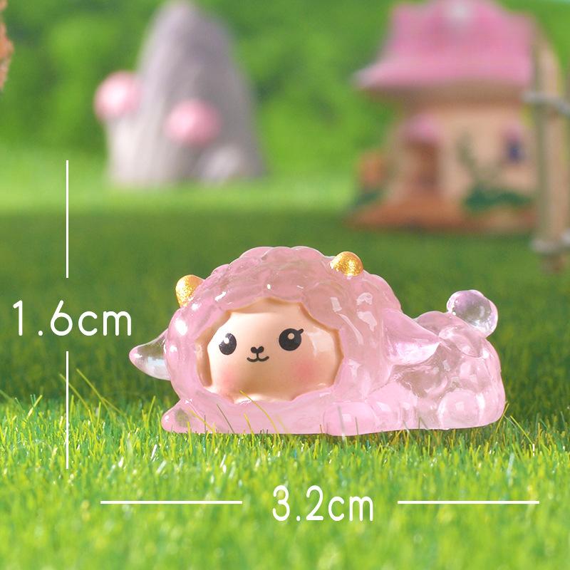 Pink Little Sheep Micro-landscape Cute Animal Little Pink Sheep Glow-in-light Small Ornament Resin Accessory
