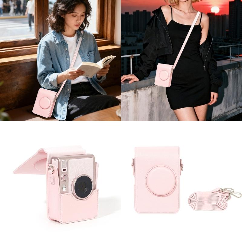 Waterproof AntiShock Pink PU Leather Crossbody Camera Case For Mini EVO Compact Storage Bag With Adjustable Strap
