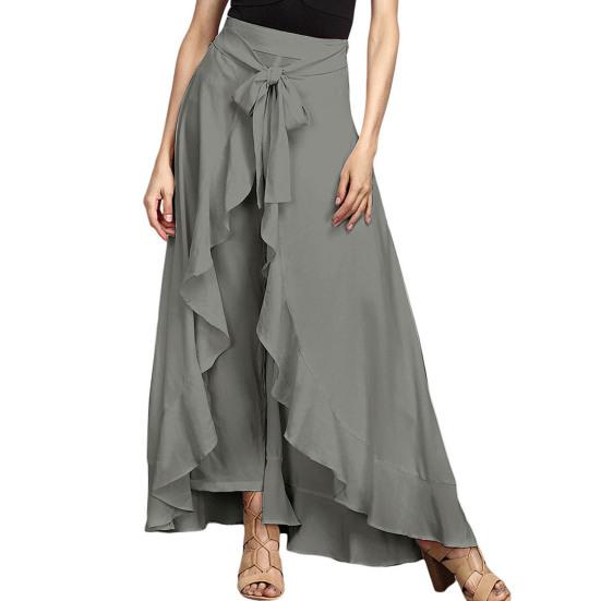 Женские брюки-юбка с высокой талией и оборками в стиле пэчворк, нерегулярный подол, разделенный подол, шнуровка до щиколотки, танцевальная вечеринка, сплошной цвет, свободный подол, макси-юбка