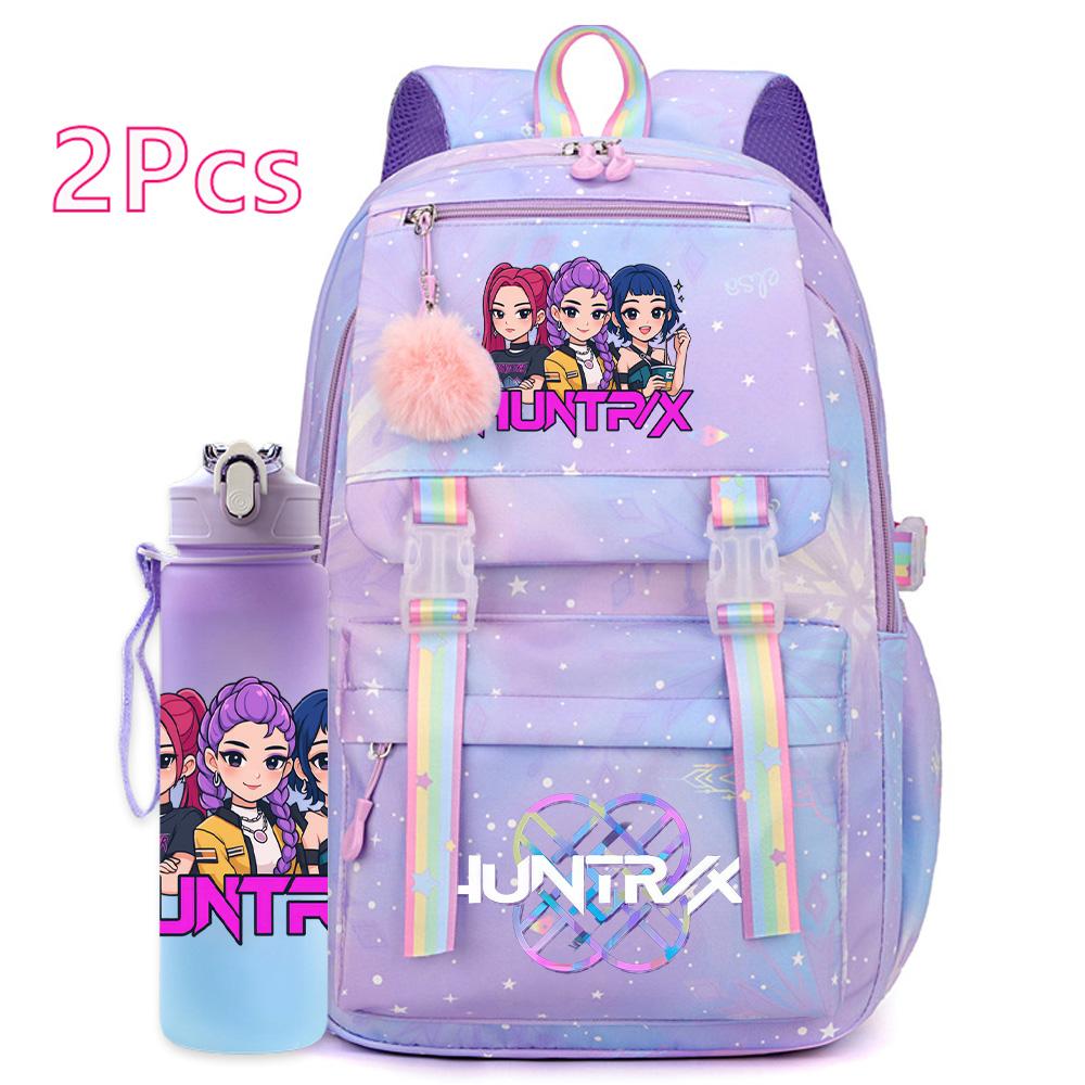 2 шт./набор Милый аниме K-pop рюкзак с принтом 750 мл бутылка для воды большой вместимости дорожная сумка для девочки-подростка мальчика школьный портфель детский подарок рюкзак
