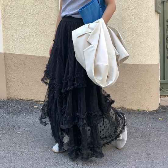 Женская юбка-торт, эластичная, с высокой талией, асимметричная, жаккардовая, фатиновая юбка, однотонная