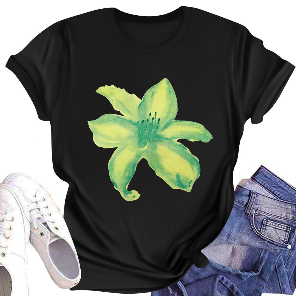 Women's Casual Printed T-Shirt Round Neck Pullover Short Sleeve Top