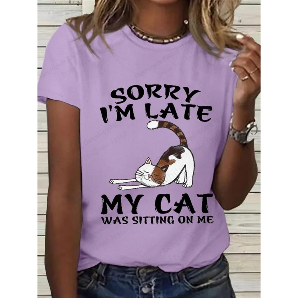 Летний женский топ с милым 3D-принтом кота, женская модная футболка с круглым вырезом и коротким рукавом, топы с изображением животных, футболки, одежда Y2k