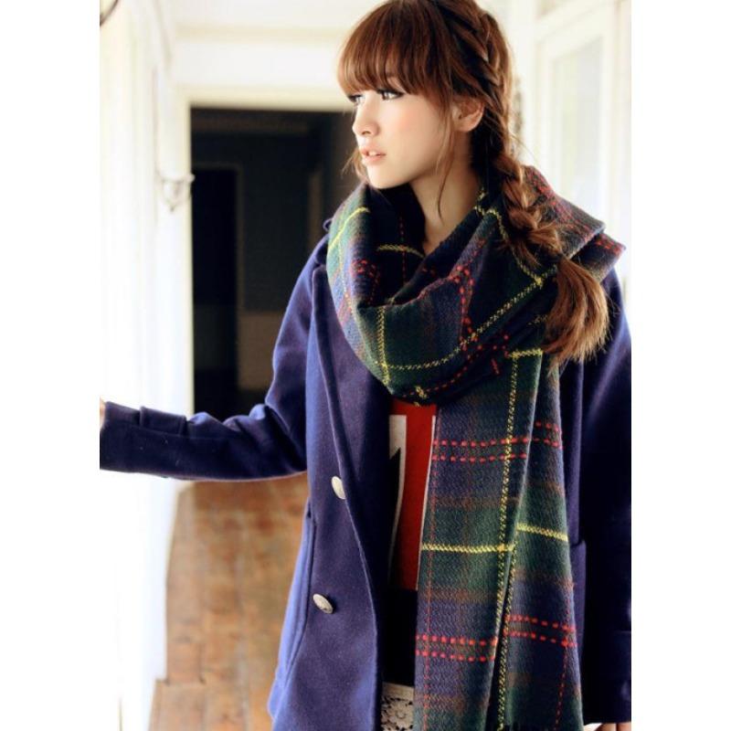 Plaid Scarf Women's Autumn and Winter Campus Style New Tassel Warm Jacquard Couple Color Plaid Shawl