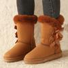 Ботинки для снега с меховым бантом женские теплые туфли на плоской подошве до середины голени короткие плюшевые удобные зимние новые трендовые повседневные ботинки для ходьбы из хлопка для мотоцикла
