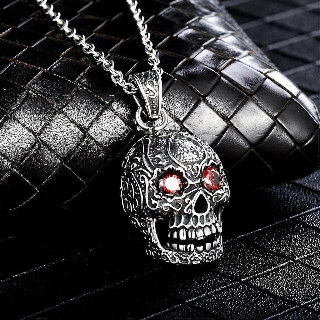Gothic Hollow Pendant Necklace Eyes Ruby Stainless Steel Men's Acsergery Silver Gift