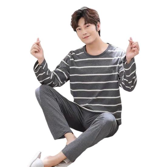 2 шт./компл., мужская домашняя одежда, прямые, широкие, теплые, эластичные, с простым полосатым принтом, мужские мягкие осенние пижамные комплекты, повседневная одежда