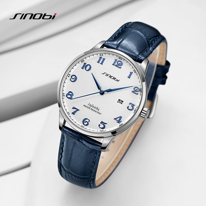SINOBI Мужские часы, модный дизайн календаря, мужские кварцевые наручные часы, деловые мужские часы, лучшие подарки, часы для мужа