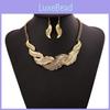 Rhinestone Decoration Fashion Feather Design Women Gold Necklace And Earring Set