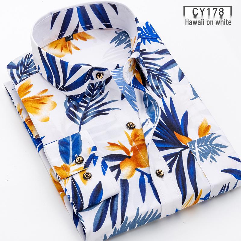 Новая мужская рубашка с длинным рукавом в клетку и цветочным принтом Slim Fit - Корейская повседневная мода