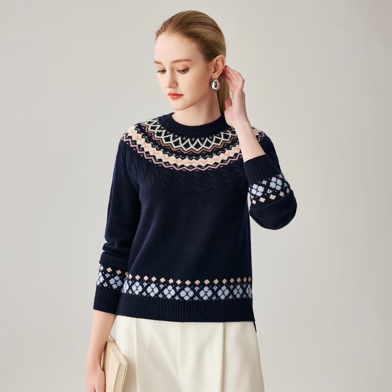 Женский плотный свитерок из кашемира с косами и узором Fair Isle