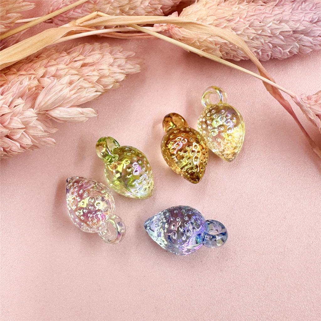 Hanmade 5pcs 9.7*17mm Mobile Phone Chain Pendant for Bracelet Jewelry Making Loose Beads Handmade Transparent Strawberry Jewelry Accessories DIY