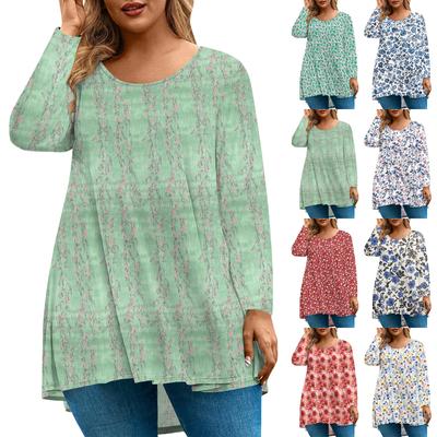 Женская мода большого размера с круглым вырезом и длинным рукавом, повседневный свободный пуловер с принтом