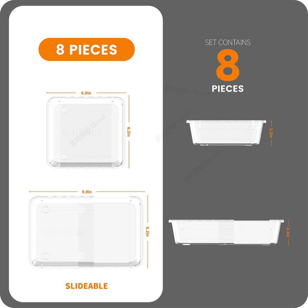 Прозрачный разделитель для ящика, коробка для хранения, свободно расширяемая и штабелируемая, настольная для организации мелочей, коробка с отсеками для хранения