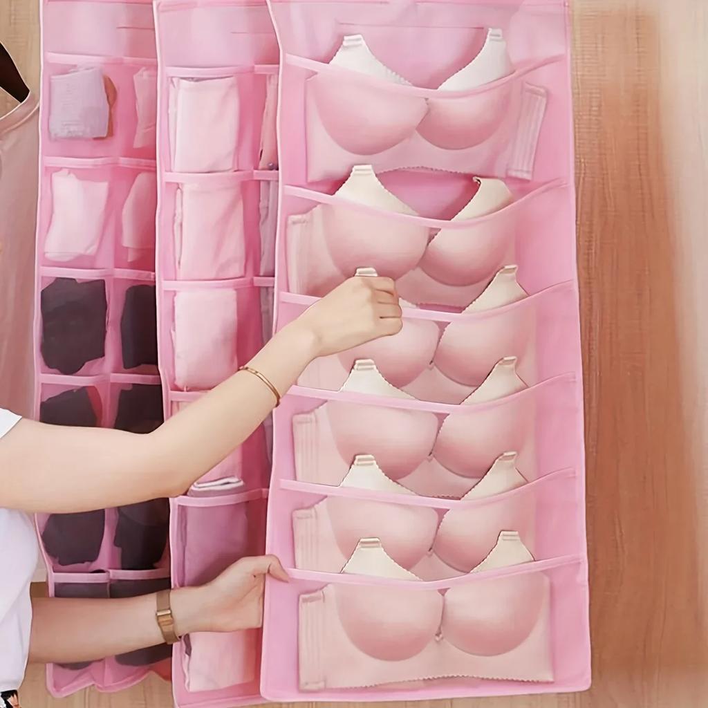 2-sided Hanging Storage Bag Underwear Socks Bras Home Use Wardrobe Hanging Bag Pink  Beige Modern Simple Style