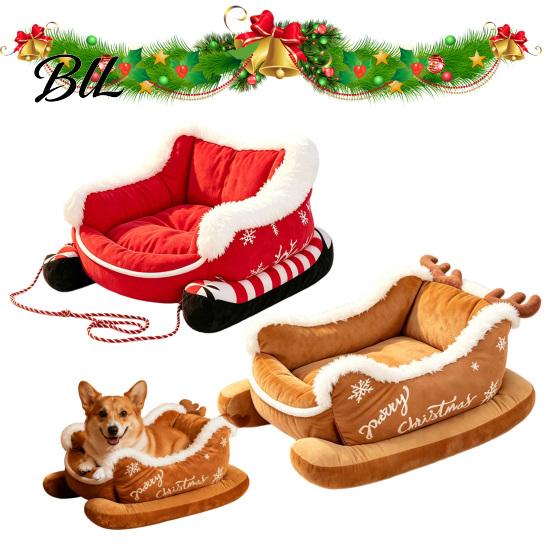 Holiday Sleigh Pet House Christmas Dog Bed with Non Slip Base, Plush Calming Sofa Durable for Cats Indoor Outdoor, Fun Puppies Anti Cat