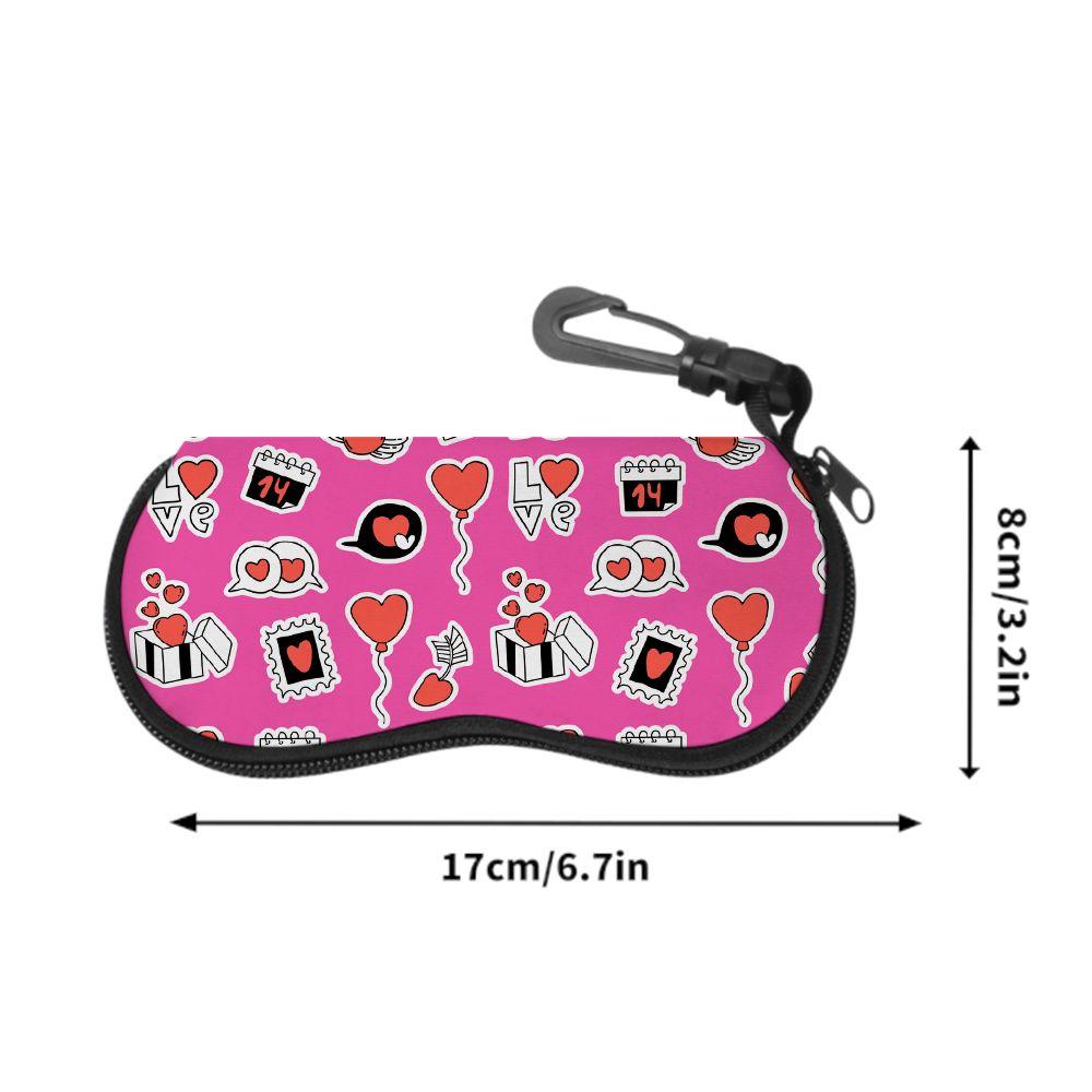 Cute Pink Heart Pattern Soft Sunglasses Case,Portable Valentine Theme Eyewear Pouch,Lightweight Protective Spectacle Bag for Daily Travel Gift