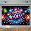 Black Gold 2026 New Year Backdrops Polyester Night Glittering Party Background Colorful Balloon Champagne Photo Background