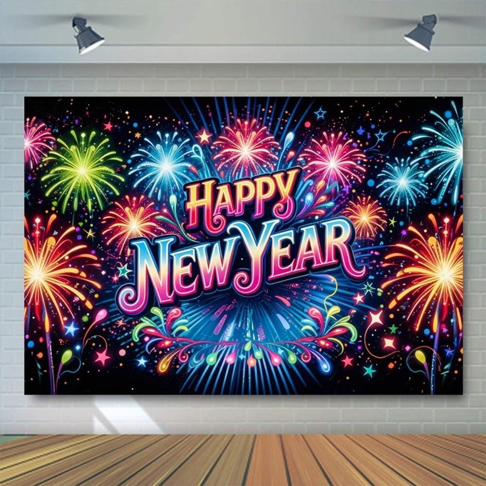 Black Gold 2026 New Year Backdrops Polyester Night Glittering Party Background Colorful Balloon Champagne Photo Background