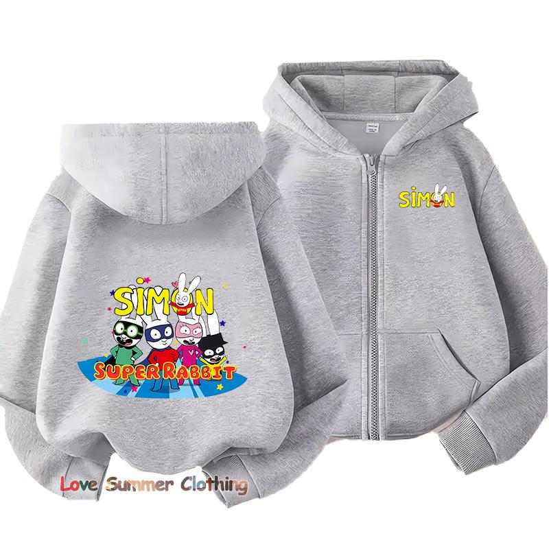 Simon Super Rabbit Boys Hoodie Zip Up Girls Fall Hooded Jacket Zip Autumn Pullover Casual Hoodie Size 100-160