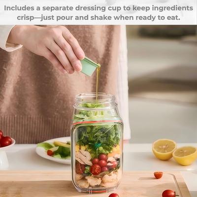 Салатная банка, контейнер для салата Mason Jar с боковым отверстием, миска для заправки, отделения для соуса, подходит для микроволновой печи, морозильной камеры и посудомоечной машины