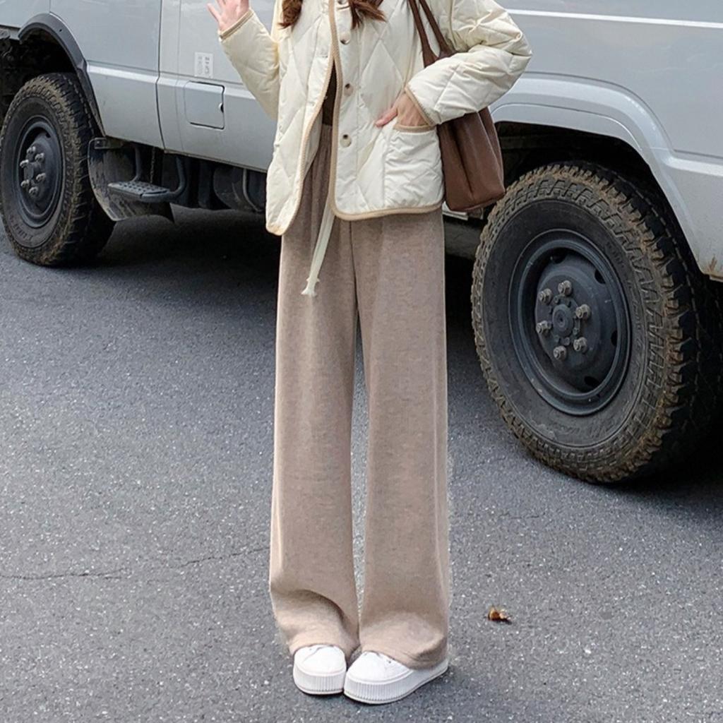 Плюшевые, Вязаные брюки, Женские брюки, Плюшевые, Утепленные, Брюки с высокой талией, Свободные, Повседневные брюки, Брюки прямого кроя, Брюки широкого кроя