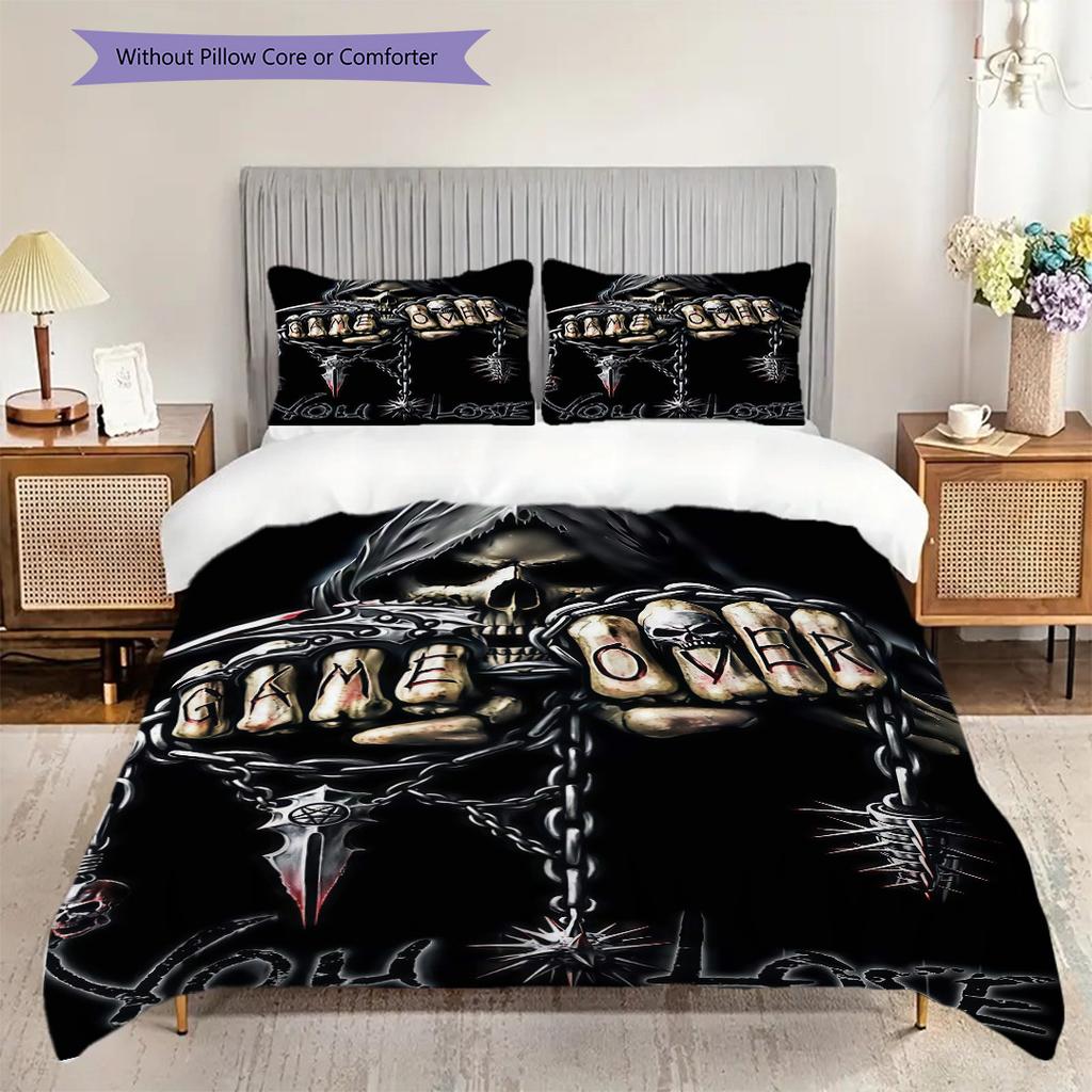 Dark Gothic Skull Design Bedding 1 Duvet Cover 2 Pillowcase Without Core Christmas Birthday Gift Bedding Set Duvet Cover And Pillowcase
