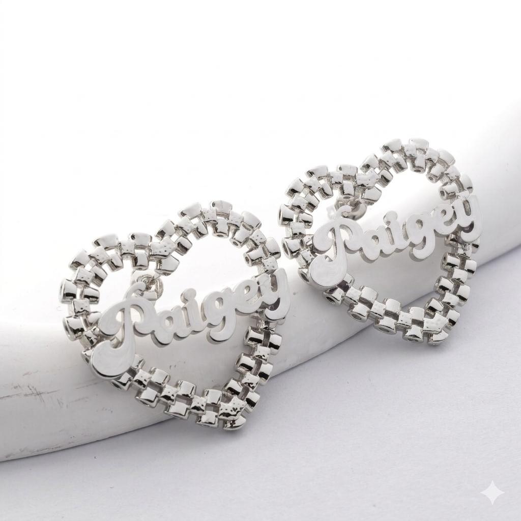 Dropshipping Custom Name Rollie Band Luxury Hoop Earrings Personalize Heart Hoop for Women CE Certificate Valentine Day Gift