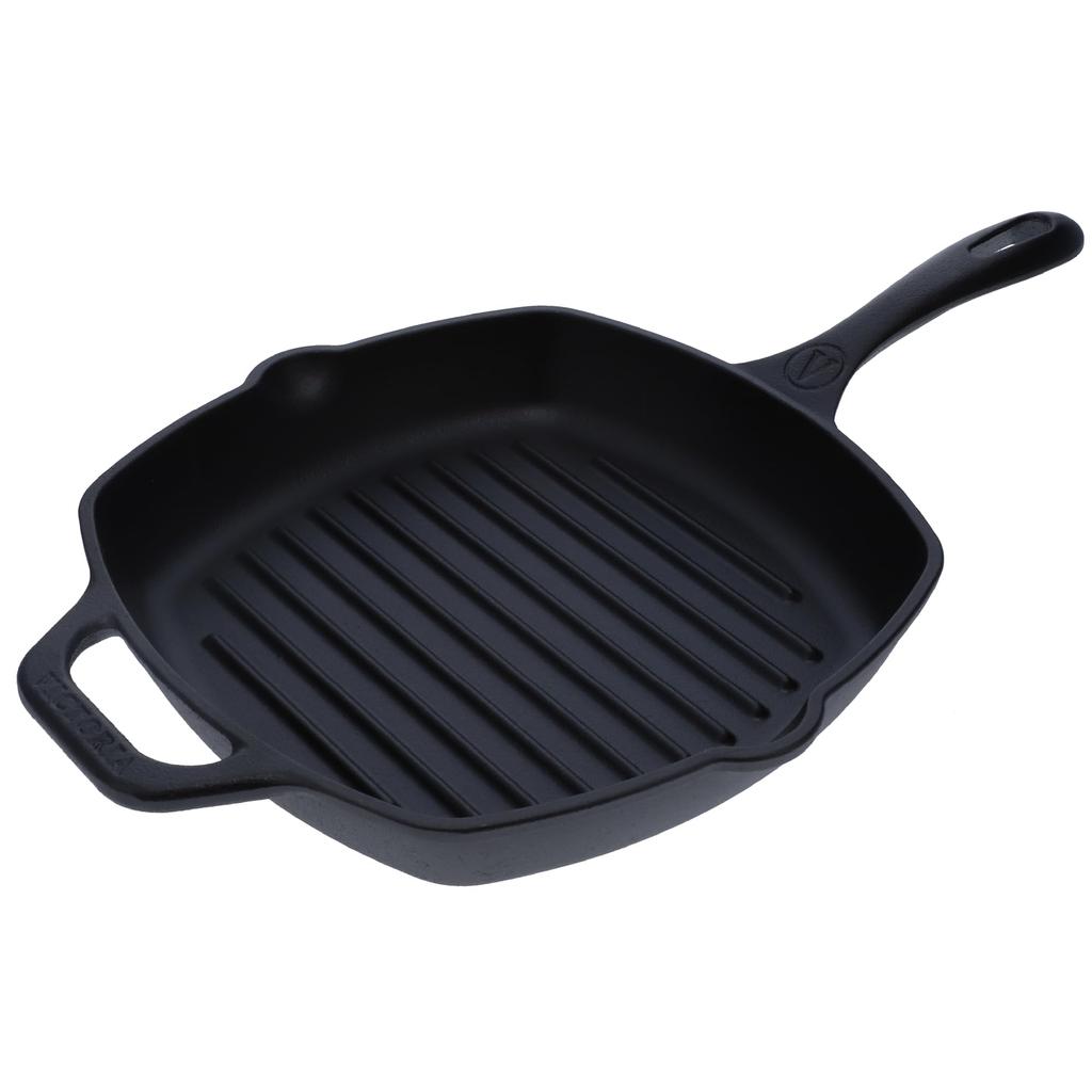 Victoria Cast Iron Grill Long Griddle Flaxseed Oil Seasoned Pan, Square, Handle, Pan,
