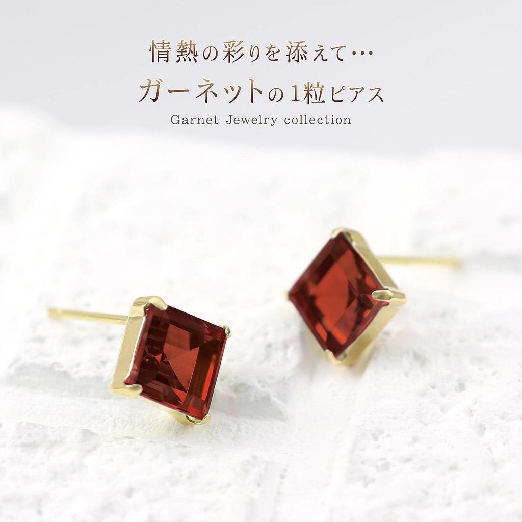 Garnet Earrings 18K Yellow Gold 18K K18 Diamond January Birthstone Red [Barzaz] Women's
