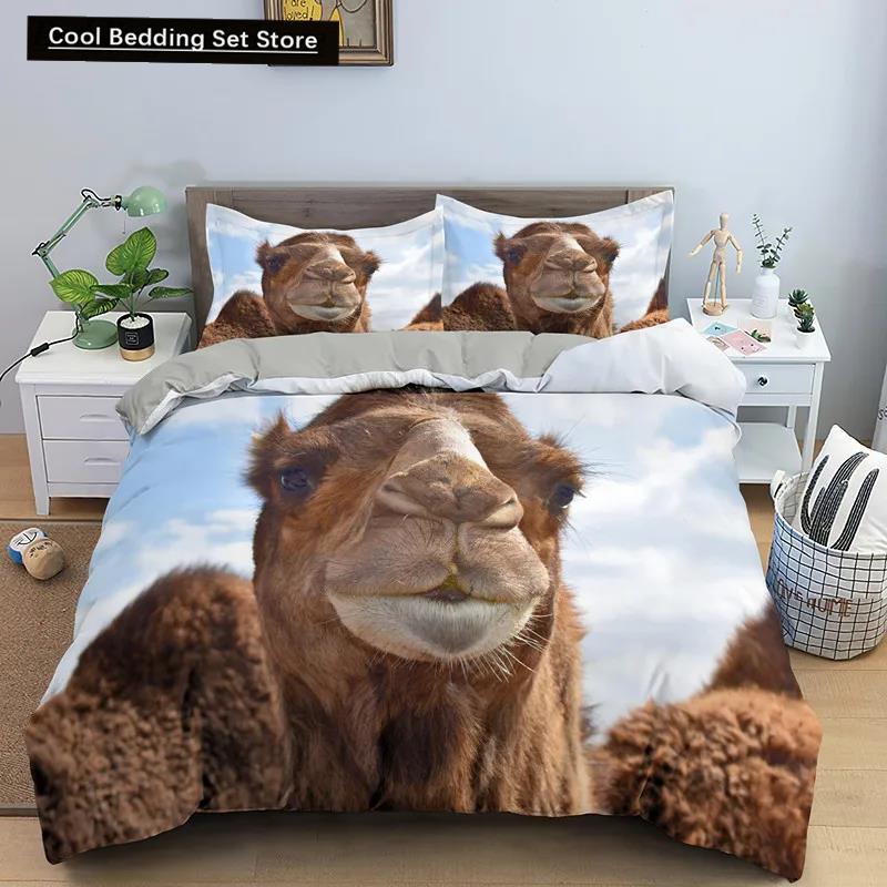 3D Desert Camel Пододеяльник King Queen Size Коричневый Комплект постельного белья с изображением животных для детей, подростков и взрослых Милая дикая природа Мягкий полиэстеровый пододеяльник
