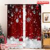 2D Flat Printing 2pcs Merry Christmas Scene Curtains Red and White Snowflakes Polyester Without Electricity Festive Wall Decor