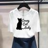 (Asian Size) Fashion Cat Sweet 90s Cute Trend Print Female Casual Women's Top Casual T Clothing Graphic Tee Short Sleeve T-shirt