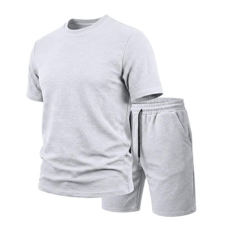 Men Casual Loose Textured Short Sleeve T Shirt And Shorts Two Piece Set