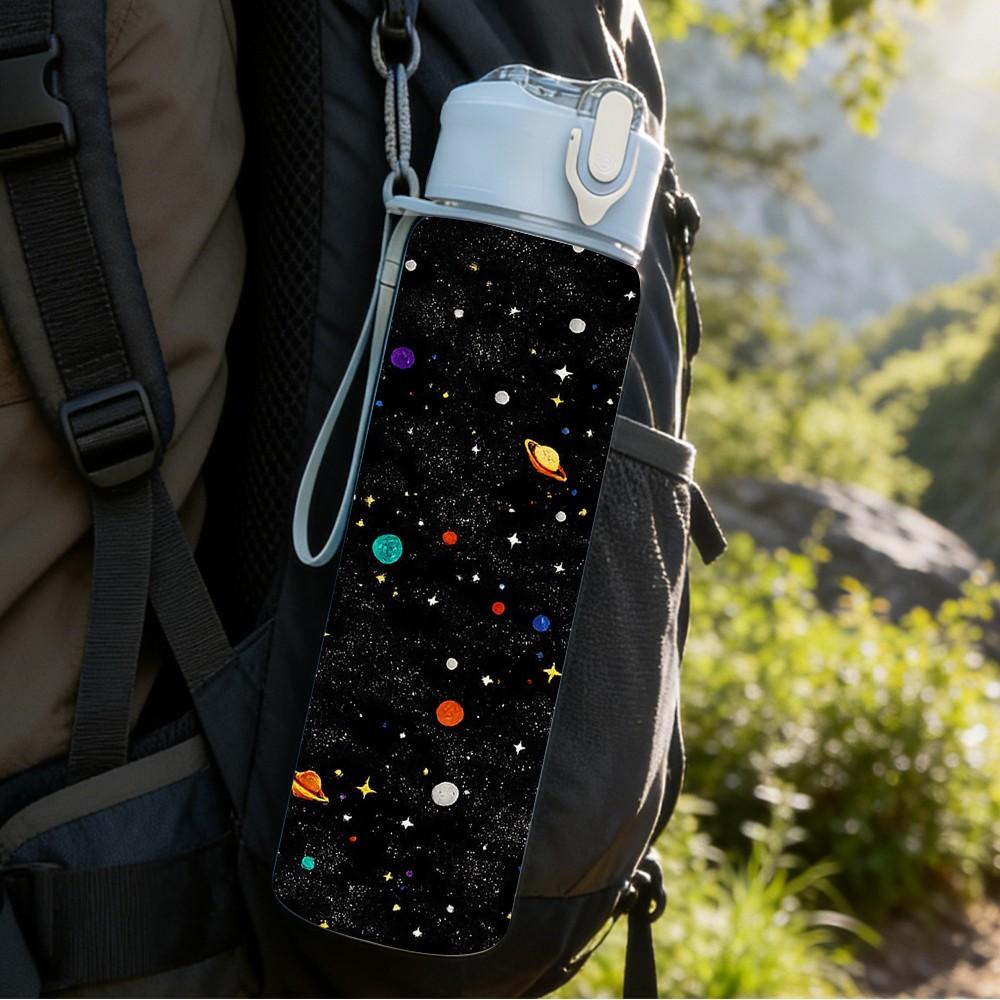 1PC Dark Sparkle Star Galaxy Print 750ml Color Plastic Sports Water Bottle Leakproof Flip Straw Lid Suitable for Sports Office Home Use