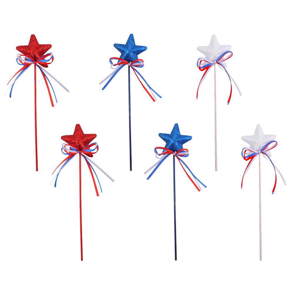 6/9/18PCS Glitter Star Picks Foam Sparkly Sticks Memorial Day Star Hanging Ornaments Independence Day Party Favors