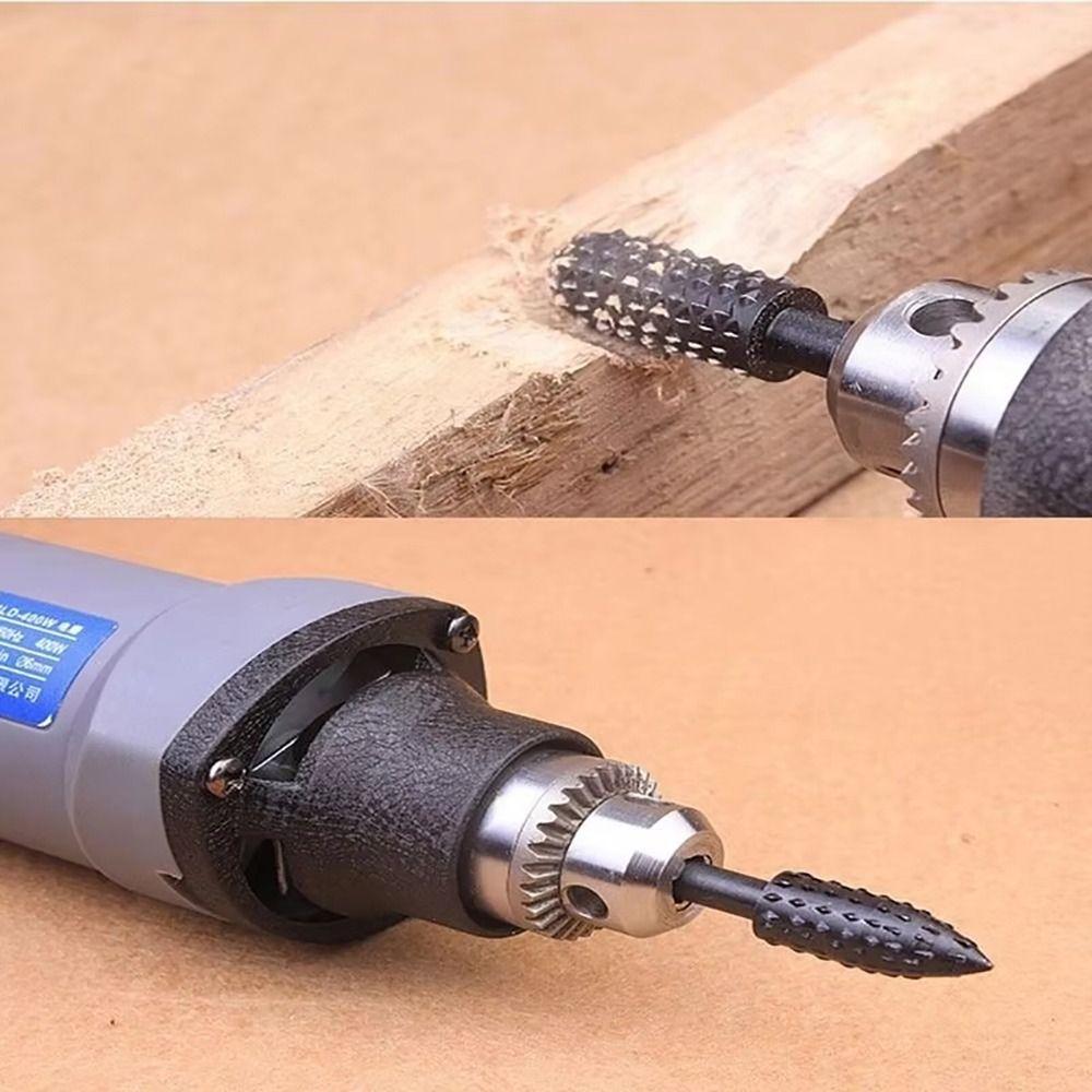 5/10Pcs Black Grey Rotary Burr Set 6mm Shank Grinding Head Drill Bits for Woodworking Root Carving