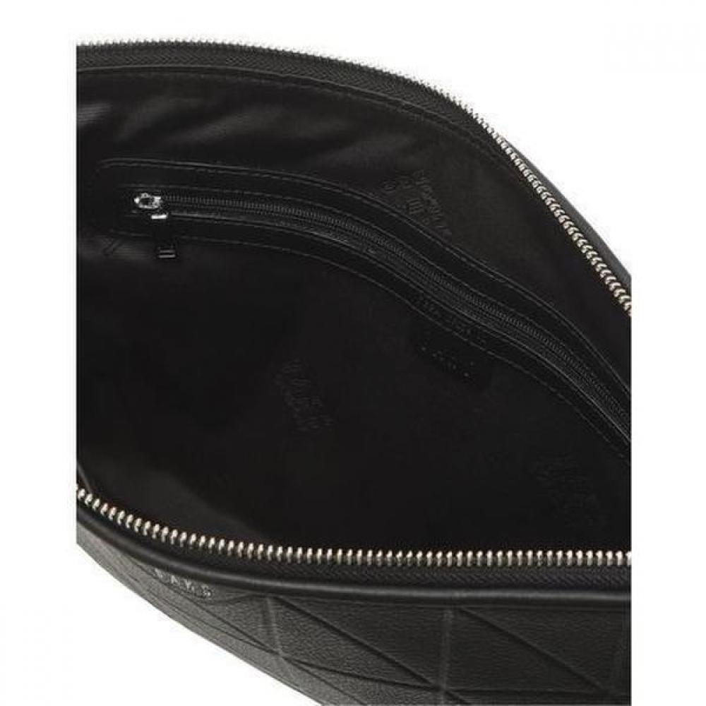 Daks BLack Grid Pattern Embossed Leather CLutch L Size Dbba5f279bk