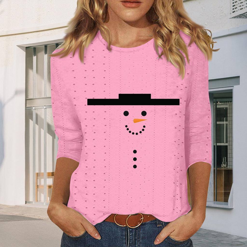 Рубашки с рукавом 3/4 для женщин, милые футболки с графическим принтом, блузки, повседневные базовые топы больших размеров, пуловеры