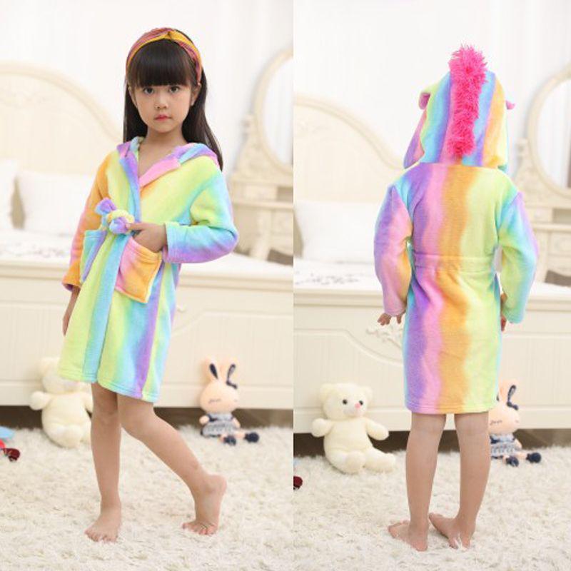 Kids Boy Girl Hooded Pajamas Bath Robe Unicorn Dressing Gown Nightwear Sleepwear