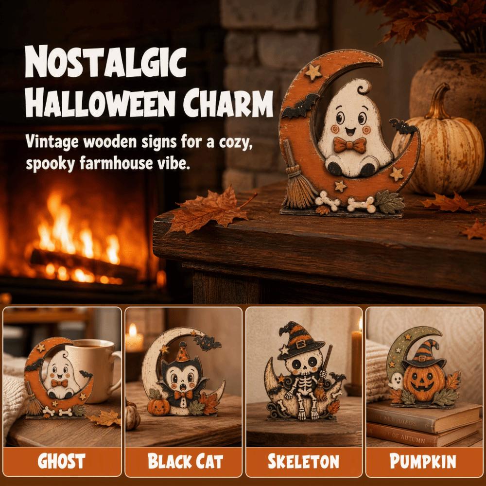 10cm Halloween Wooden Decoration Vintage Halloween Tiered Tray Decor  Home Decoration