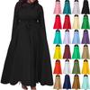 Women's Casual Fashion Large Size Round Neck Long Sleeve Pocket Straps Swing Dress