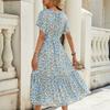 Women's Print Hollowed-out Lace Patchwork Ruffle Dress Multi-style Wear with Short-sleeved Dress
