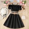 Summer Girls 2pcs Sets Sling Slim Dress 8-12 Years Old Children's Clothes Tops+Skirts