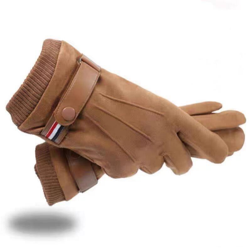 Мужские зимние замшевые флисовые теплые перчатки с пальцами для отдыха на природе утолщенные водительские пряжки лыжные мужские варежки с сенсорным экраном