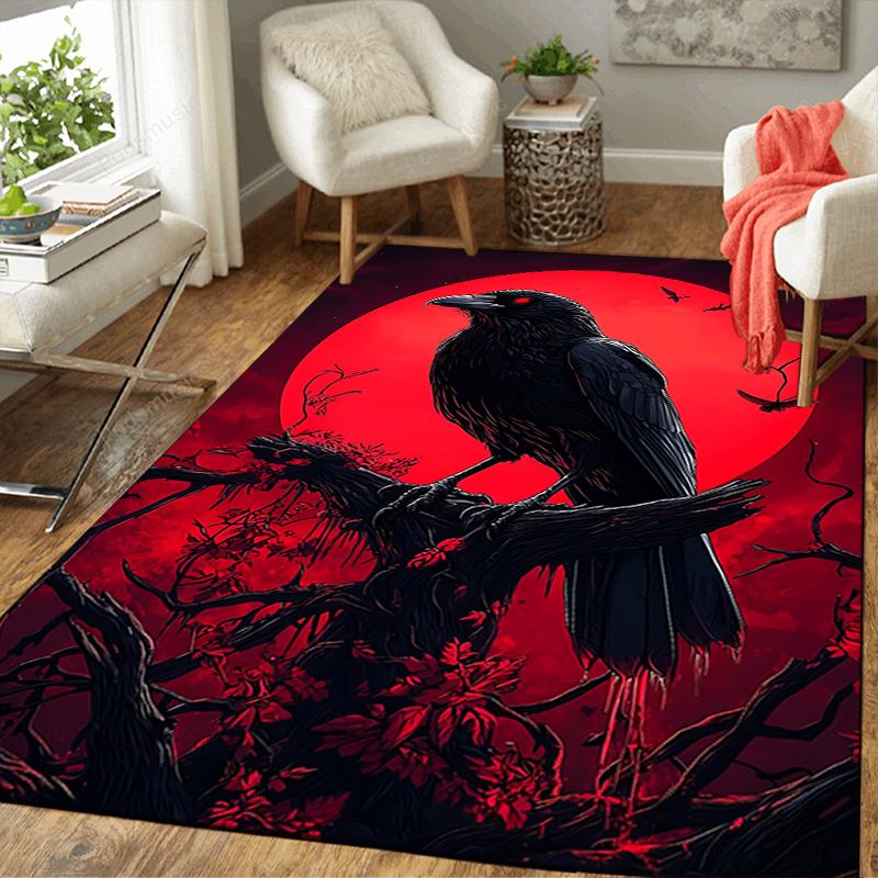 1Pc Crows Blood Moon Rug, Office Carpet Indoor Outdoor Doormat, Non-Slip, Comfortable, Living, Christmas Halloween, Xmas Gift G1262