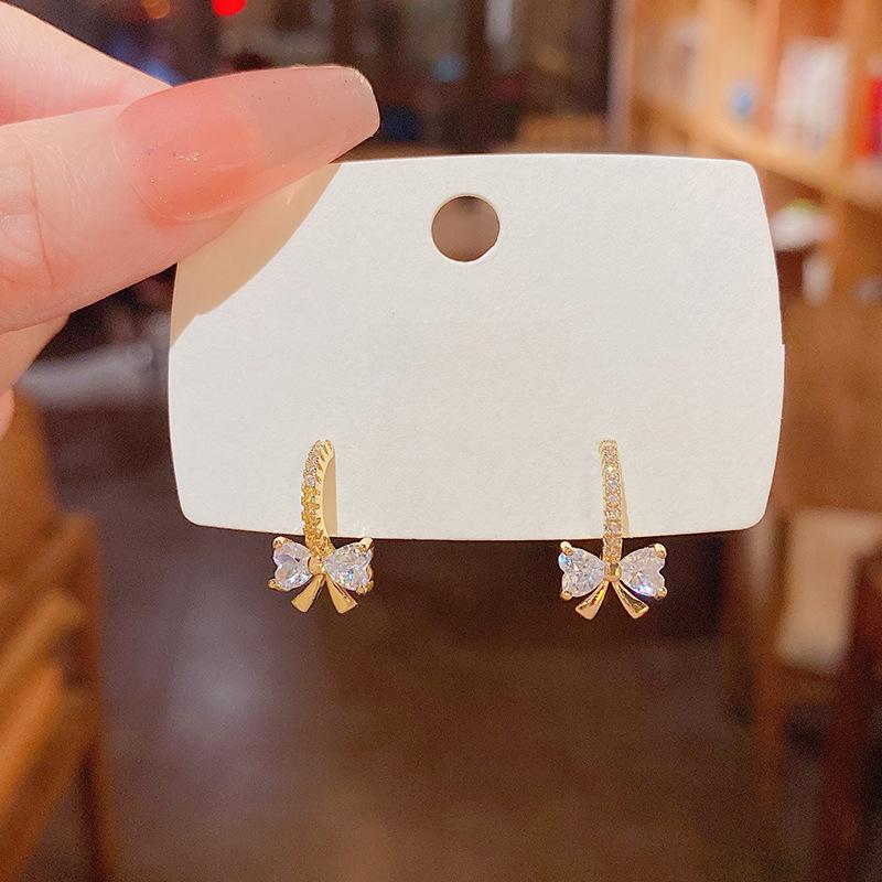 Элегантные серьги-бантики с микро-инкрустацией цирконием для женщин - серебро 925 пробы, корейский тренд, роскошь