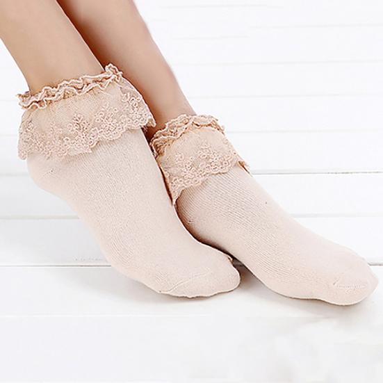 1 Pair Cotton Socks Skin-friendly Colorfast Lace Patchwork Lace Princess Socks for Daily Life